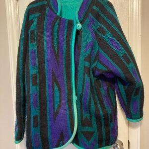 Vintage 80s Abstract Geometric Sweater Coat